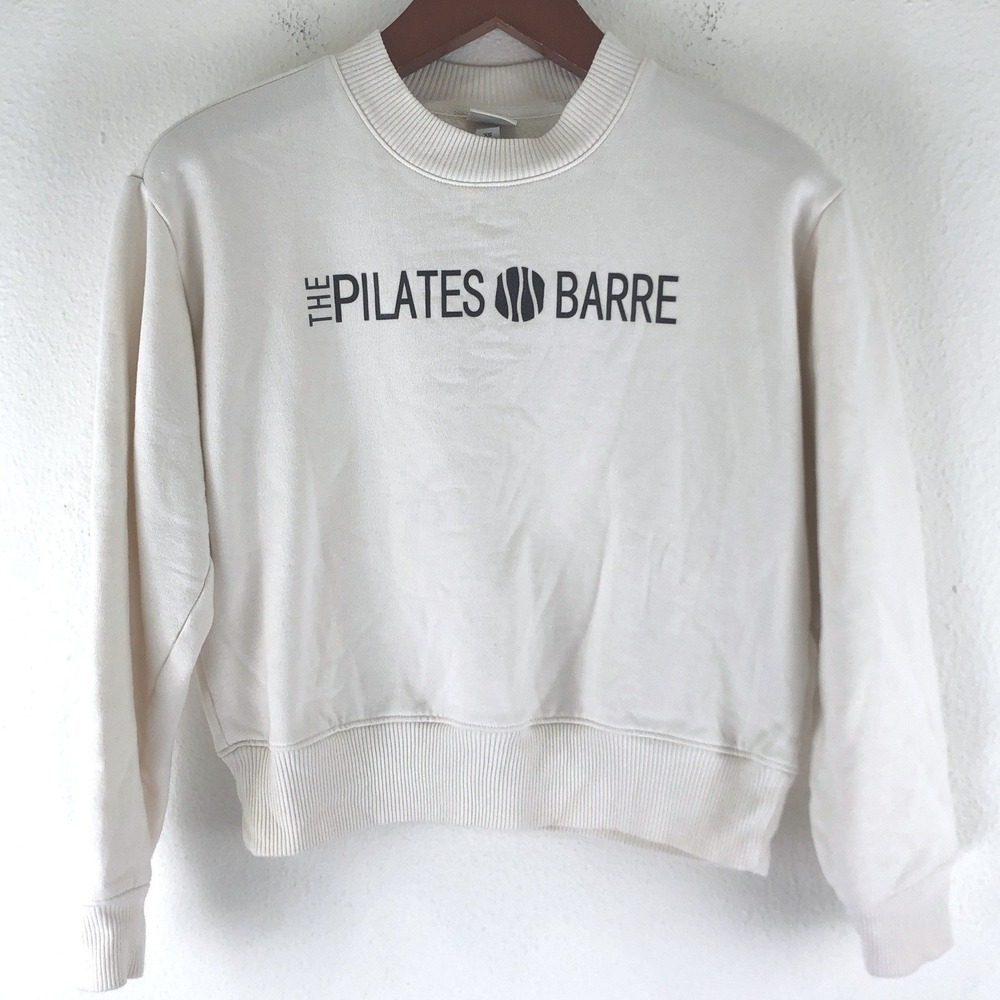 Balletcore Studio Pilates Barre Sweatshirt Off White Cream Cropped Pullover XS